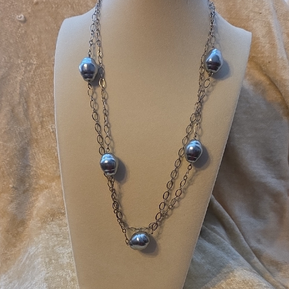 Silver Chain Necklace with Pearls